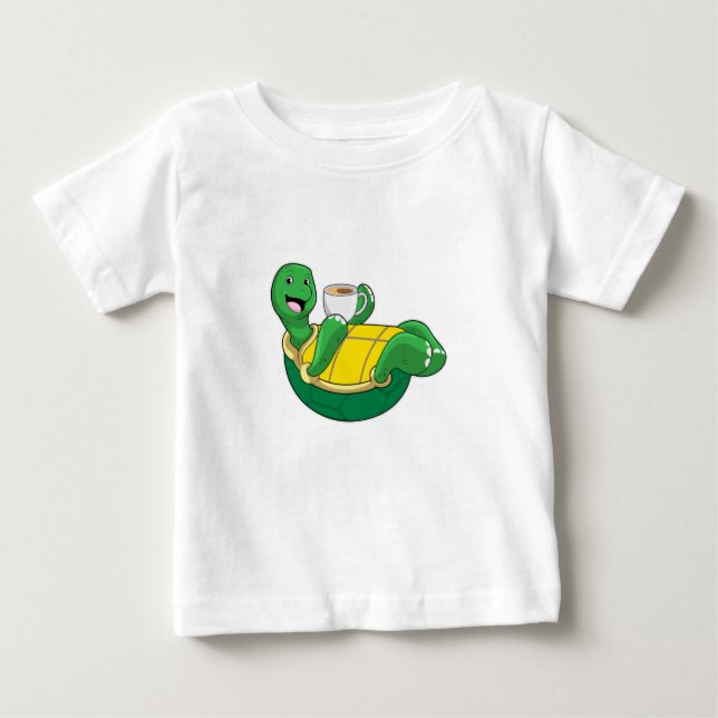 Turtle with Cup of Coffee Baby T-Shirt (Front)