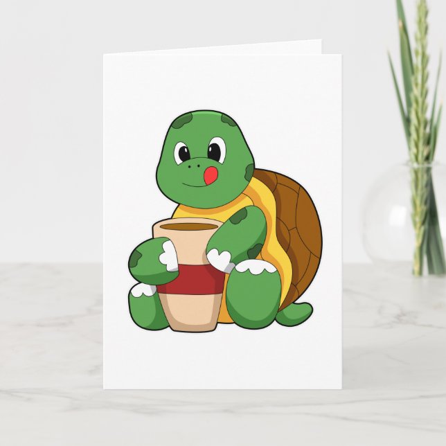 Turtle with Cup of Coffee Card (Front)