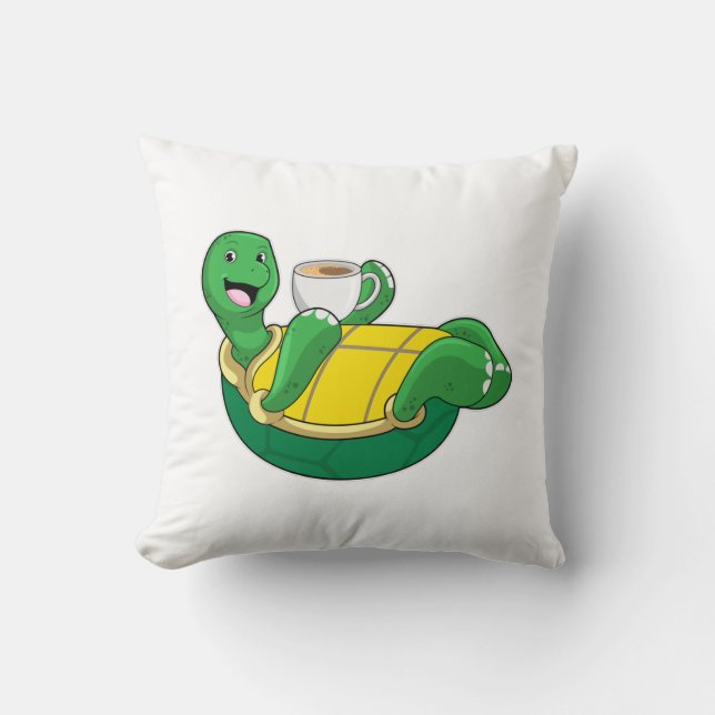 Turtle with Cup of Coffee Cushion (Front)