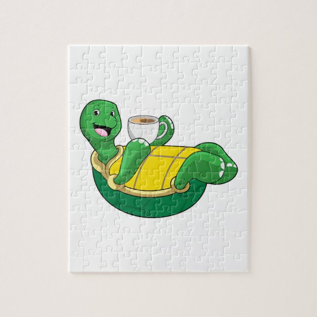 Turtle with Cup of Coffee Jigsaw Puzzle (Vertical)