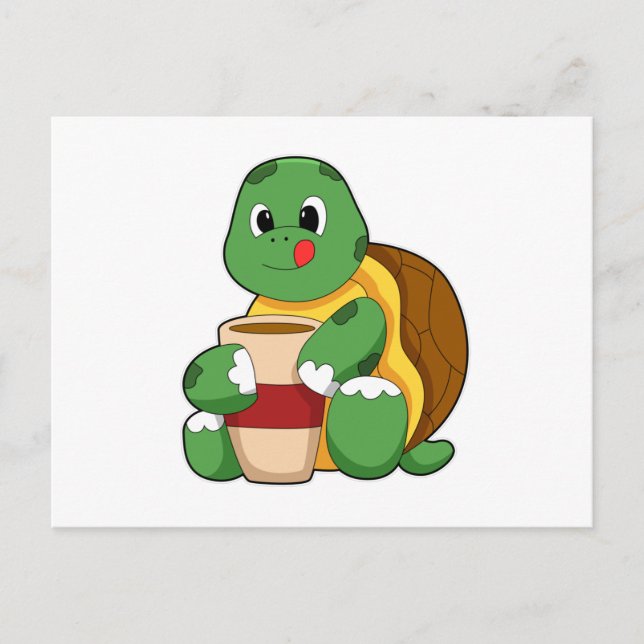 Turtle with Cup of Coffee Postcard (Front)