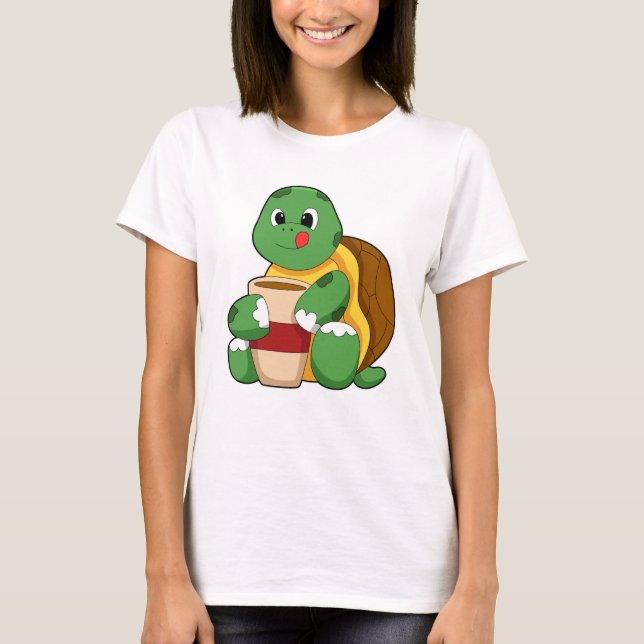 Turtle with Cup of Coffee T-Shirt (Front)