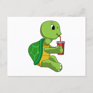 Turtle with Drinking mug with Straw Postcard