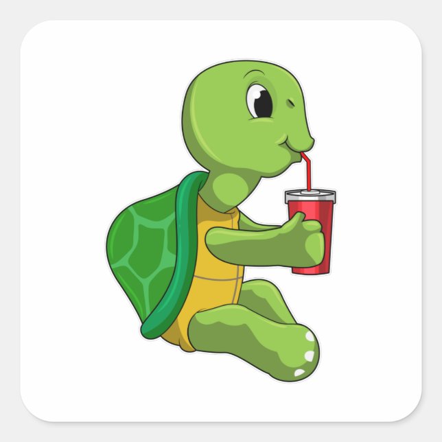 Turtle with Drinking mug with Straw Square Sticker (Front)