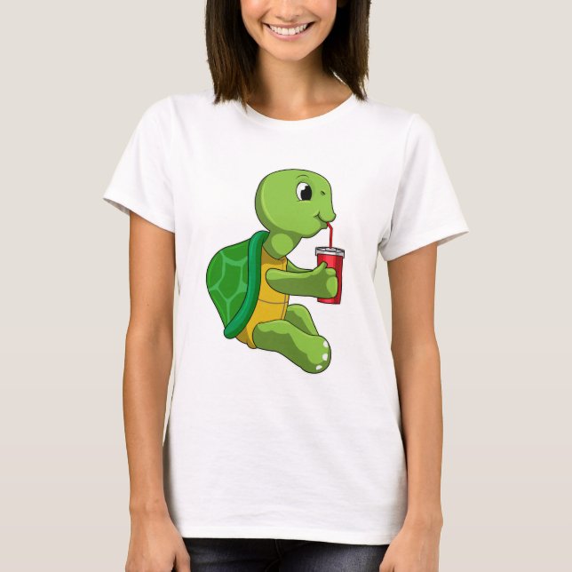 Turtle with Drinking mug with Straw T-Shirt (Front)
