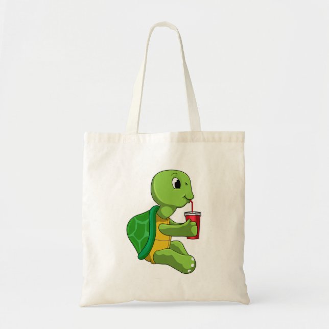 Turtle with Drinking mug with Straw Tote Bag (Front)