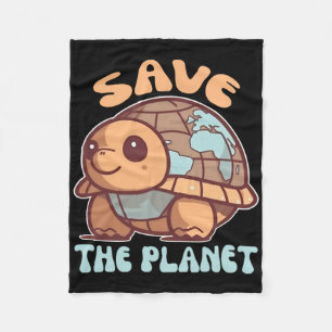 Turtle With Earth Environmental Protection Save Th Fleece Blanket