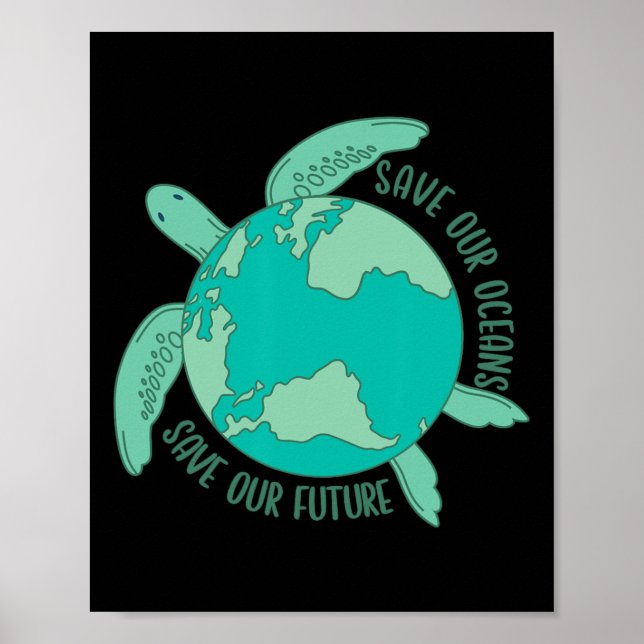 Turtle With Earth Save Our Oceans Save Our Future  Poster (Front)