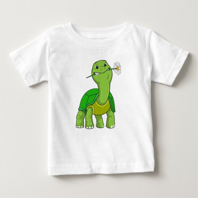 Turtle with Flower Daisy Baby T-Shirt (Front)