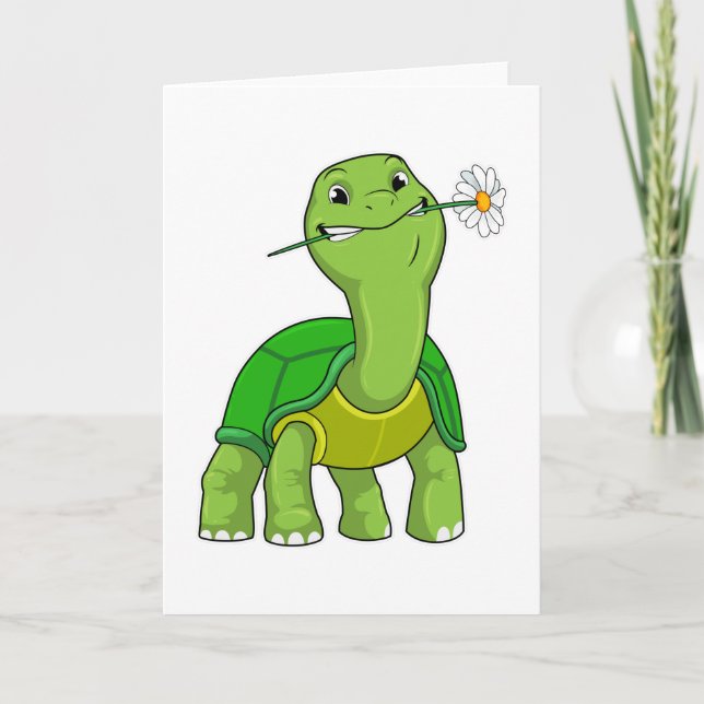 Turtle with Flower Daisy Card (Front)