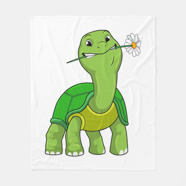 Turtle with Flower Daisy Fleece Blanket (Front)
