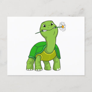 Turtle with Flower Daisy Postcard