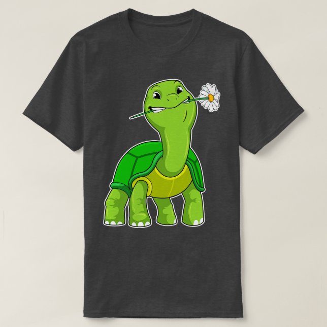 Turtle with Flower Daisy T-Shirt (Design Front)