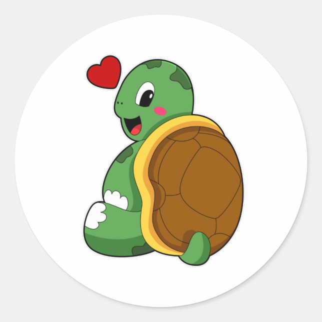 Turtle with Heart Classic Round Sticker (Front)