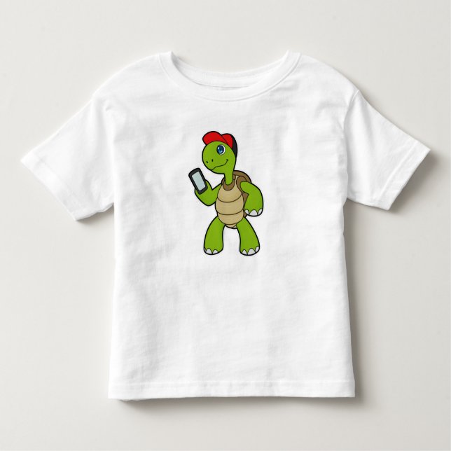 Turtle with Phone & Hat Toddler T-Shirt (Front)