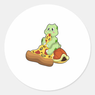 Turtle with Pizza Classic Round Sticker