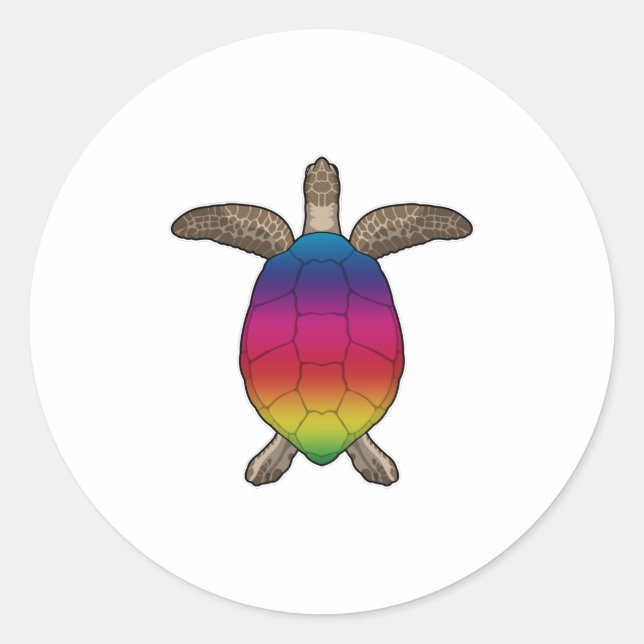 Turtle with Rainbow Colours Classic Round Sticker (Front)