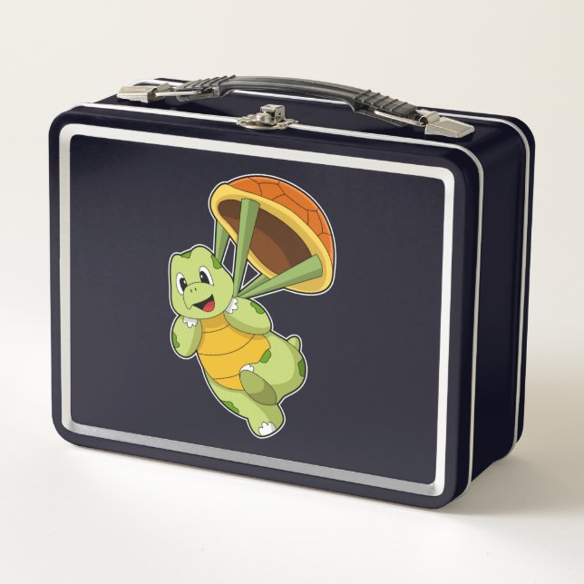 Turtle with Shell as Skydiver Metal Lunch Box (Front)