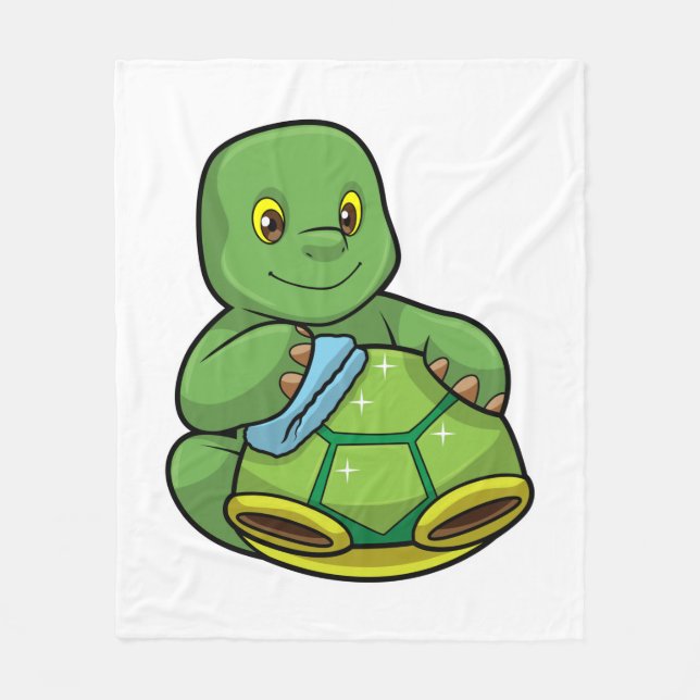 Turtle with Shell & Cleaning rag Fleece Blanket (Front)