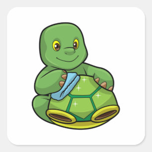 Turtle with Shell & Cleaning rag Square Sticker