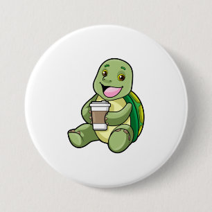 Turtle with Shell & Coffee to go 7.5 Cm Round Badge