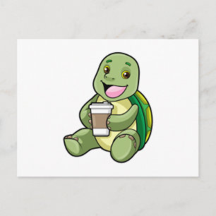 Turtle with Shell & Coffee to go Postcard