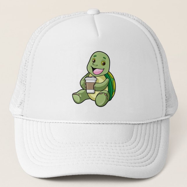 Turtle with Shell & Coffee to go Trucker Hat (Front)