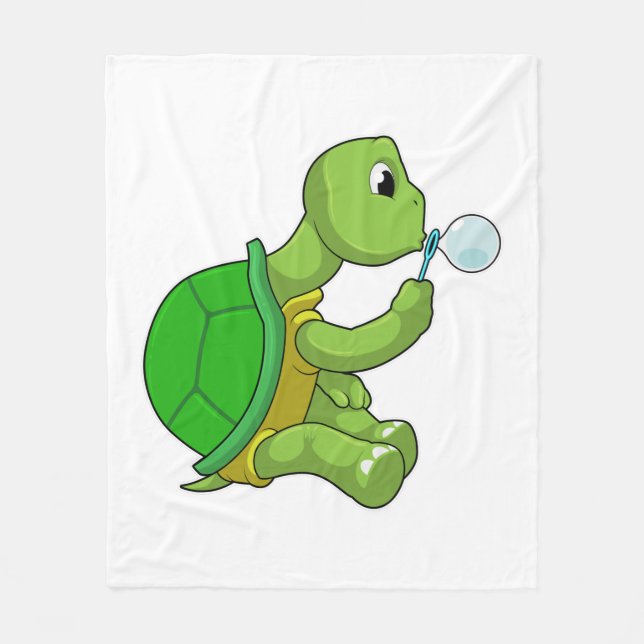 Turtle with Soap bubbles Fleece Blanket (Front)