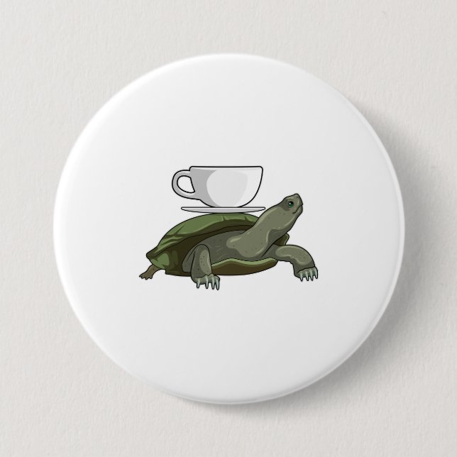 Turtle with Teacup 7.5 Cm Round Badge (Front)
