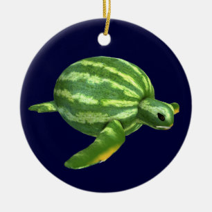 Turtle with Watermelon Body Ceramic Ornament