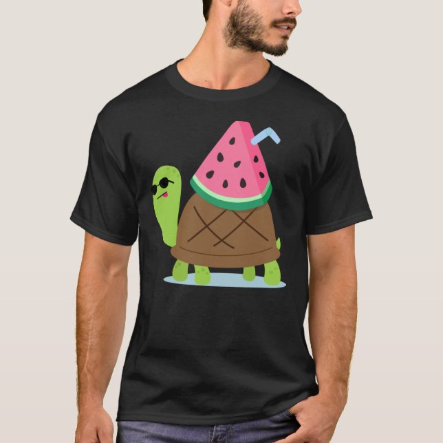 Turtle with Watermelon Drink T-Shirt (Front)