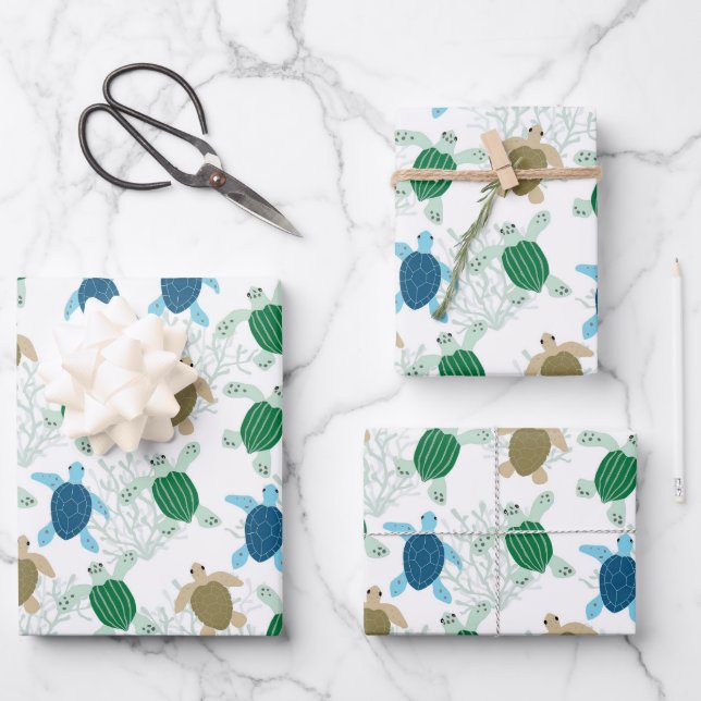 Turtle Wrapping Paper, Sea Life Gift Wrap (Front)