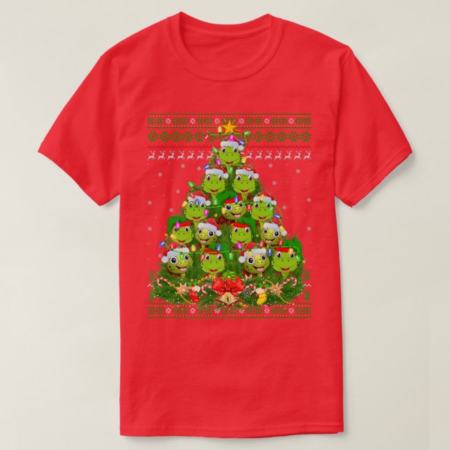 Turtle Xmas Lighting Tree Santa Turtle Ugly Christ T-Shirt (Design Front)