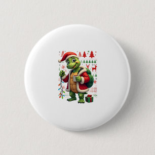 Turtle Xmas Lights Ugly Santa Turtle Christmas Tan 6 Cm Round Badge