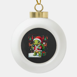 Turtle Xmas Lights Ugly Santa Turtle Christmas Tan Ceramic Ball Christmas Ornament