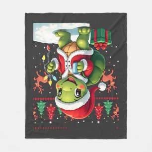 Turtle Xmas Lights Ugly Santa Turtle Christmas Tan Fleece Blanket