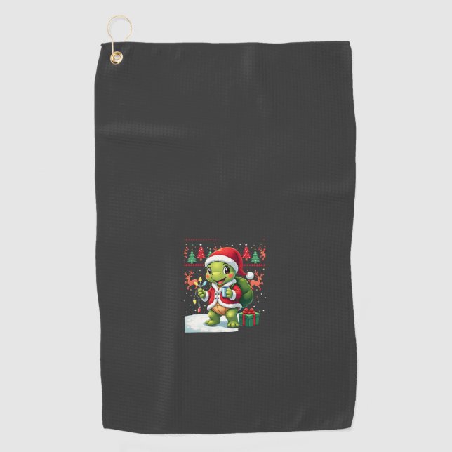 Turtle Xmas Lights Ugly Santa Turtle Christmas Tan Golf Towel (Front)