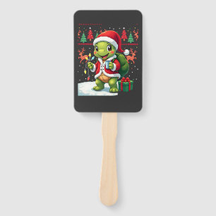 Turtle Xmas Lights Ugly Santa Turtle Christmas Tan Hand Fan