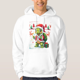 Turtle Xmas Lights Ugly Santa Turtle Christmas Tan Hoodie