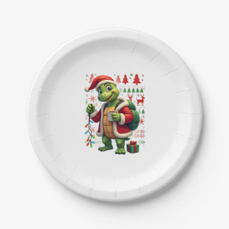 Turtle Xmas Lights Ugly Santa Turtle Christmas Tan Paper Plate