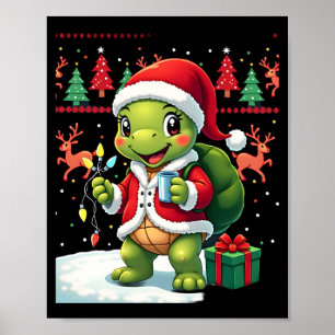 Turtle Xmas Lights Ugly Santa Turtle Christmas Tan Poster