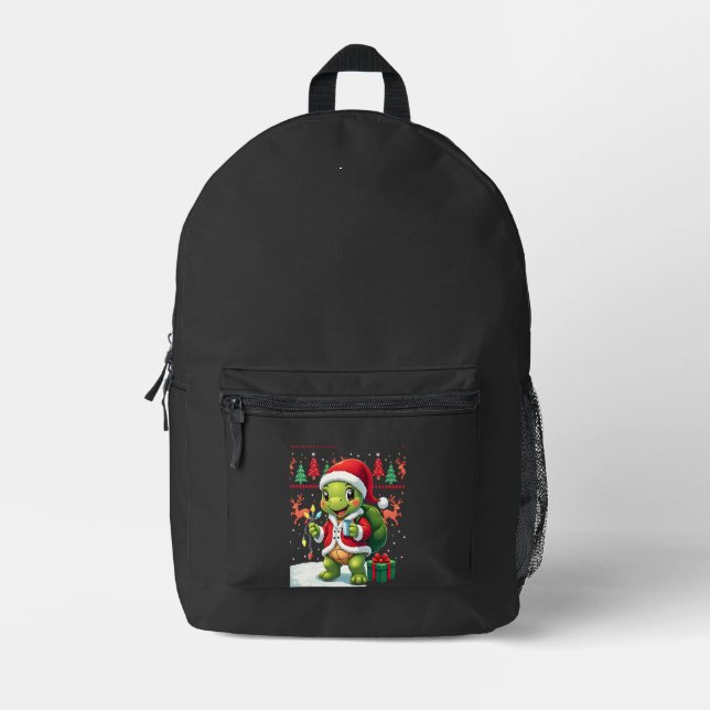 Turtle Xmas Lights Ugly Santa Turtle Christmas Tan Printed Backpack (Front)