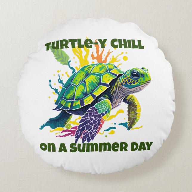 Turtle-y Fine on a Summer Day Throw Pillow (Front)
