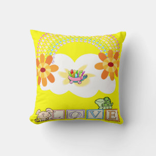Turtle Yellow Rainbow Clouds Throw Pillow