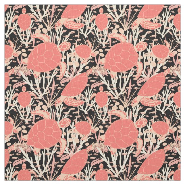Turtles and Fish Coral Reef Underwater Pattern Fabric (Swatch)