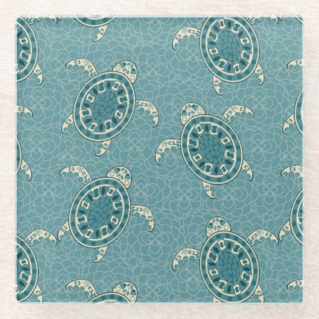 turtles background glass coaster (Front)