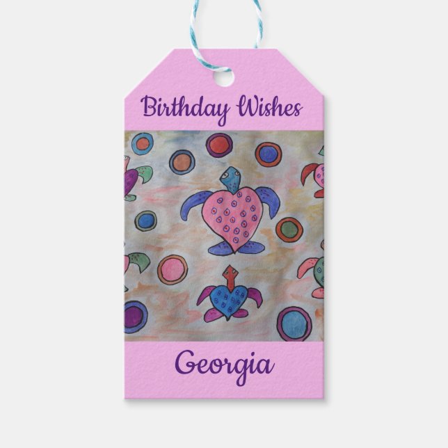 Turtles & Circles Birthday Gift Tags (Front)