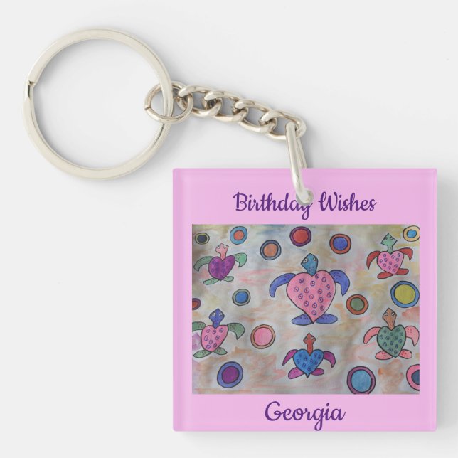 Turtles & Circles Birthday  Key Ring (Front)