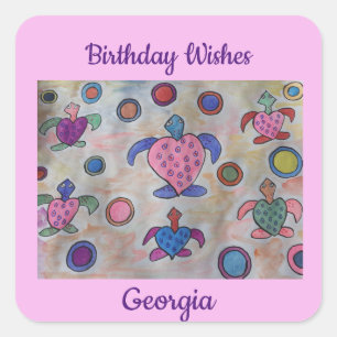 Turtles & Circles Birthday Square Sticker