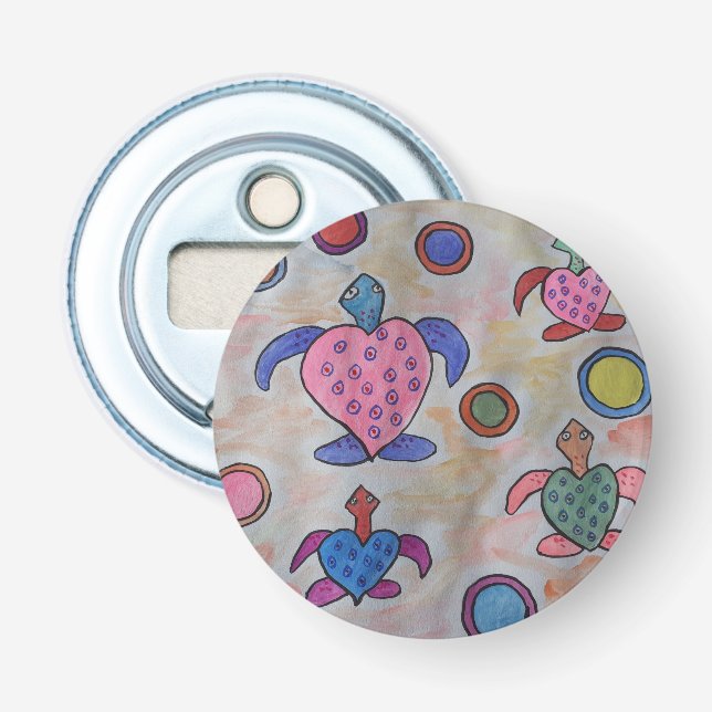 Turtles & Circles Button Bottle Opener (Front)